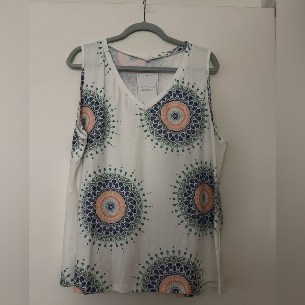 White Sleeveless Top with Mandala Print